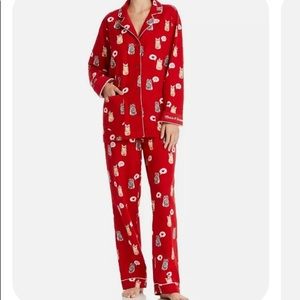 P.J. Salvage Pajama Set in Red with White Piping, cute Cat graphics + Drawstring